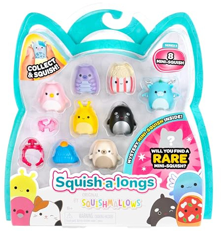 Squish-a-longs SQAL0027-8 pezzi, contiene 8 X 2,5 cm Mini Squish con 2 X accessori, 1 X anello e 1 X Collectors Guide (onda 3, Stile 2) – Collezionare, scambiare e giocare