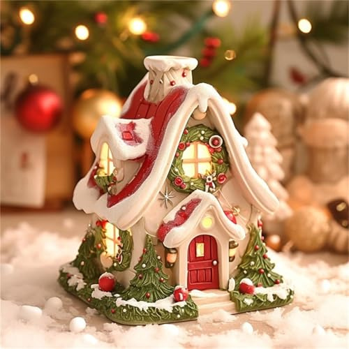 Weihnachtshäuser Räucherhäuschen, Stück Wichteltür Zubehör Weihnachten Komplettset, Weihnachtsdeko Häuser Räucherhaus. Backset, Zaun, Briefumschläge, Harz Mikrolandschaft Desktop Dekoration (1PC)