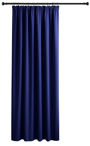 Yorkshire Bedding Pencil Pleat Blackout Curtains for Living Room 66x84 Inch Thermal Insulated Super Soft Room Darkening 1 Panel Navy Curtain with 1 Tieback