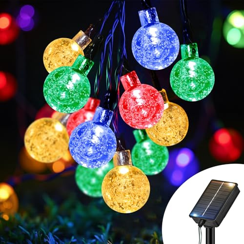 btfarm 1 Stücke Solar Lichterkette Aussen Wetterfest, 10M 30 LED Kristallkugel Lichterkette Außen IP65 Wasserdicht, 8 Modi Solarlichterkette Outdoor für Balkon Hochzeit Party Garten Deko, Mehrfarbig