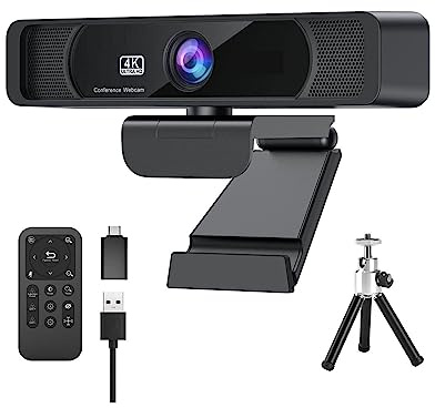 EDEDE Webcam Webcam HD 4K 30Fps 120 Webcam Grand Angle avec Microphone Télécommande Streaming PC for conférence, Diffusion en Direct