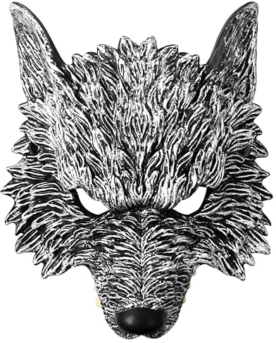 Cupimatch Masken 3D Werwolfmaske Maskerade: Steampunk Halbgesichts Tiermaske Cosplay Party Ballmaske für Erwachsene Männer Frauen Gold Silber