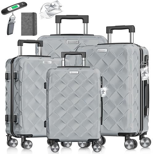 KESSER® Reisekoffer Set 4-teilig | Kofferset ABS Hartschalenkoffer mit Zahlenschloss, Kofferwaage & Reisebrieftasche 360° Rollen | Handgepäck & große Koffer für Business & Reise Trolley Iron Grey