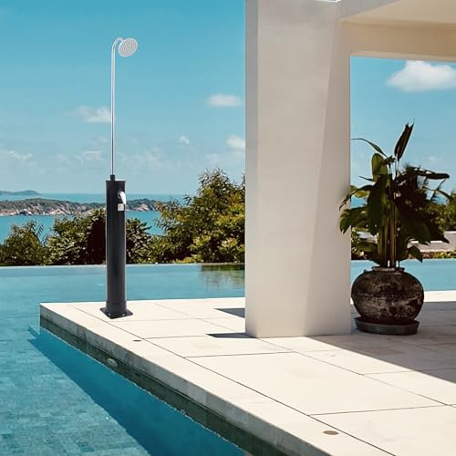 casa.pro Doccia Solare da Giardino con Serbatoio da 18 Litri Miscelatore e Soffione Girevole Riscaldamento a Energia Solare Doccia Estiva per Piscina Terrazza 215 cm Nero