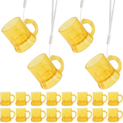 Druuzyl 20 Vasos de Chupito con Asa, Vasos Chupito Plastico para Colgar de Amarillo para Fiesta con 20 Cadenas, Collar de Despedida de Soltero para Boda, Cumpleaños, Despedida de Soltera