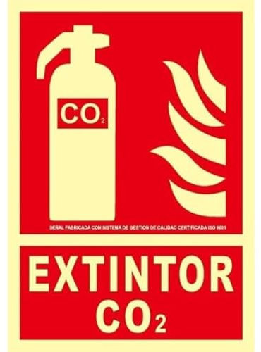 Señal de seguridad Extintor Co2 con esquina perforada aluminio Clase A SEKURECO