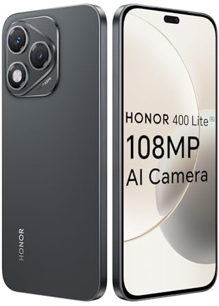 HONOR 400 Lite Smartphone 5G 256GB/8GB RAM, 108MP mit AI-Kamerataste, 6,7 Zoll AMOLED-Display 120Hz 3500 Nit, 5100mAh Akku, MTK 7025-Ultra, IP64, Dual-SIM, Android 15, Schwarz