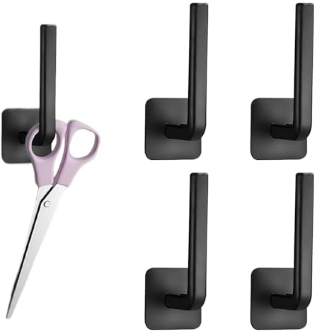 fKiZanthene 4 Pcs Black Self Adhesive Curtain Hooks, L Shaped Curtain Tie Backs Hooks for Home Kitchen Bedroom Curtain & Blind Accessories No Drilling Required