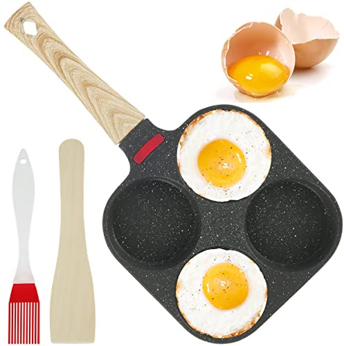 BUTORY 4 Hole Egg Frying Pan Non-Stick Omelette Pan Multi-Purpose Pancake & Poached Egg Pan Skillet for Breakfast Suitable for All Gas Stove Hobs