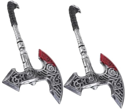 BESTYASH 2 Pezzi Asce in Plastica Retro per Costume Viking e Cavaliere Accessori Realistici per Halloween e Role Play Medievale