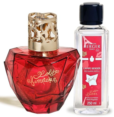 MAISON BERGER Geschenkset Lampe Berger Lolita Lempicka Sweet Rot, 250 ml | Geschenkset Katalyselampe Lolita Lempicka Sweet Rot, 250 ml Nachfüllung, 2-in-1 hilft Gerüche zu neutralisieren, ca. 10 h
