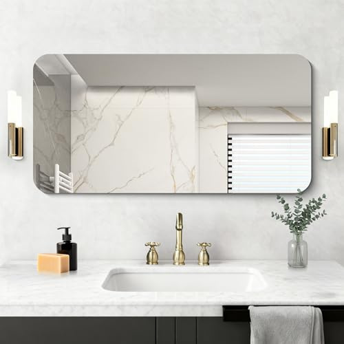 NIMURY Rechteckig Wandspiegel, 100x50 cm Rahmenlos Badezimmerspiegel mit Abgerundeten Ecken,Spiegel Rechteckig für Badezimmer, Schlafzimmer, Wohnzimmer, Hängt Horizontal oder Vertikal