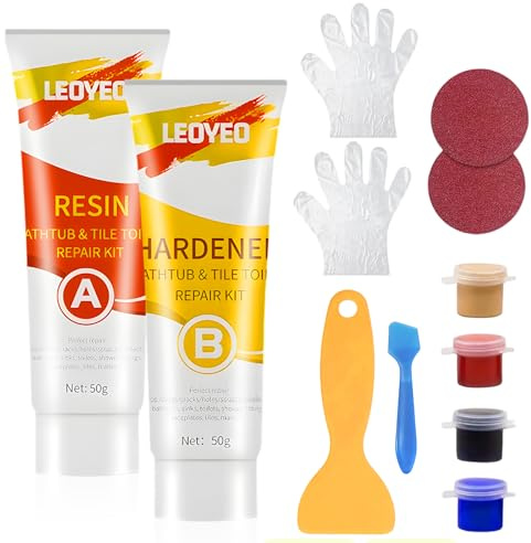 Kit Riparazione piastrelle gres porcellanato,riparazione vasca da bagno,Ripara per Piastrelle Pavimenti,per riparare buchi su superfici in ceramica e crepe e graffi,Facile da Usare