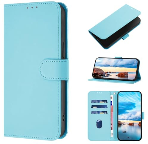 CASEONJAN für Samsung Galaxy S22 Ultra Hülle, PU Lederhülle Schutzhülle Klapphülle mit Kartenhalter, Stoßfestes Flip Cover Wallet Case für Samsung S22 Ultra Handyhülle (Himmelblau)