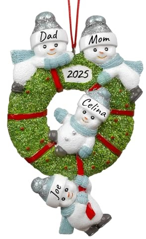 Personalisierter Weihnachtsschmuck 2025 - Familie von 2/3/4/5/6/7/8 Personen mit Namen & 2025, Weihnachtsbaumschmuck - Resin Schneemann aus Harz, EIN Geschenk für Familie, Partner und Freunde