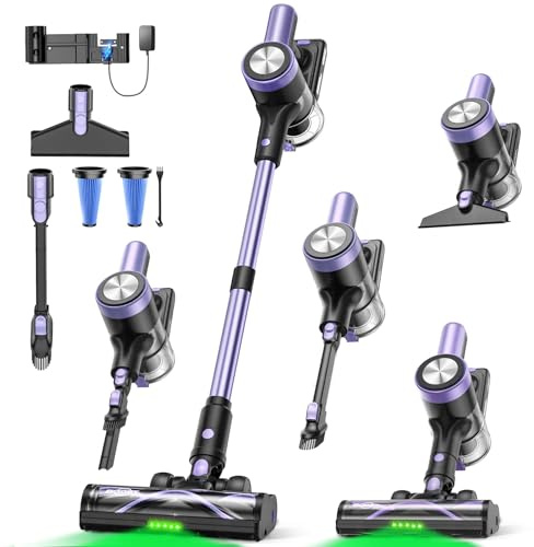 Kabelloser Staubsauger, 46KPa/500W Staubsauger mit 55 Minuten Laufzeit, Autonomer Haushaltsstaubsauger, LED-Display, Anti-Tangle Staubbürste, wiederaufladbarer Staubsauger für
