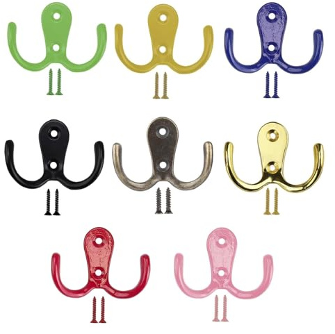 GVSS 8 Pièces Crochets Muraux Multicolores Vintage,Patère Murale à Double Griffes avec Vis,Patères Robustes en Alliage de Zinc pour Salle de Bain,Cuisine,Chambre et Armoire,Design Rétro