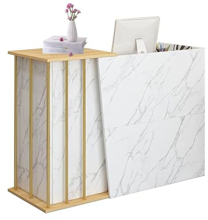 Bancone Reception Angolare, Banco, Scrivania, per Ufficio, Cassa Negozio, Estetica, Parrucchiere, con Cassetto con Serratura, Scomparti, Salvaspazio, Moderno, in Legno(Marble Style,100x90x40cm)