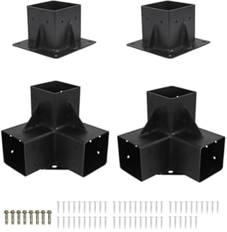 Homeponnew Kit de 4 supports robustes pour pergola 4x4 – Acier au carbone, finition noire résistante à la rouille, supports droits et 3 voies pour structures extérieures