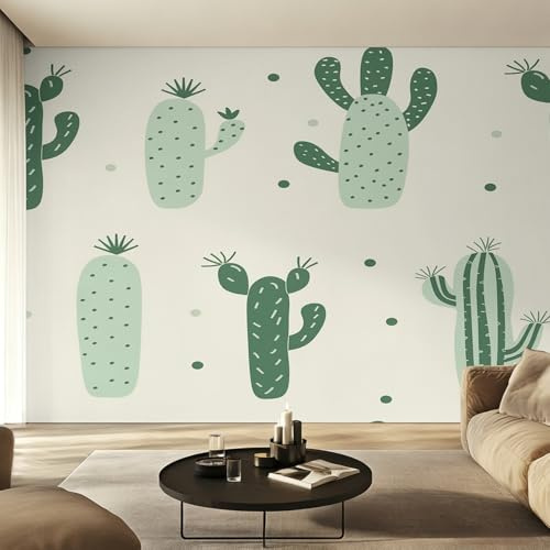 Cactus Wallpaper Beige Green, Desert Plant Wall Paper for Bedrooms, Home Decor Photo Wallpaper for Living Room 450x315 Non-Woven Wall Mural W37