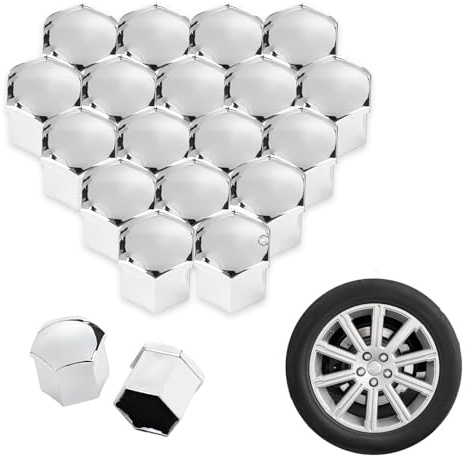 VAPORVERSE 20 Piezas Cubre Tornillos Llantas para Volvo V40, Cubiertas de Tuerca de Rueda Tapones de Pernos Protección,Silver - 21mm