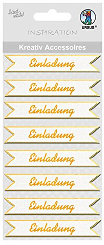 Ursus 564000144 - Kreativ Accessoires, Einladung, gold, 8 Stück, selbstklebend, aus verschiedenen hochwertigen Materialien, zum Verzieren und Dekorieren von Scrapbooking, Karten und Geschenke