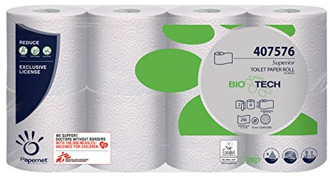 64 Rollen Papernet Superior White, 2-lagig, 250 Blatt, Bio Tech, Toilettenpapier