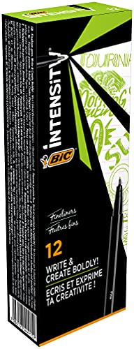 BIC Intensity Fineliner, Filzstifte Set mit 12 Stiften in Limettengrün, mit feiner Spitze, Ideal für das Büro, das Home Office oder die Schule