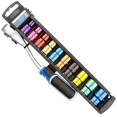 Högert HT1R382 - Set di chiavi a bussola con cricchetto, set di attrezzi, multicolore, 11 pezzi, 1/2, CRV, 72 T