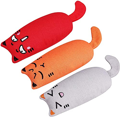 Bojafa Catnip Toys for Indoor Cats: 3 Pack Soft Plush Kitten Toys for Scratching/Playing/Chewing/Teething Indoor