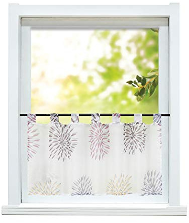 ESLIR Scheibengardine modern Bistrogardine Küche Gardinen Violett 45x120cm | Kurzgardine Transparent, Küchengardinen mit Schlaufen, Voile, Kreis Muster, 1 Stück, Vorhänge kurz, Fenstergardinen