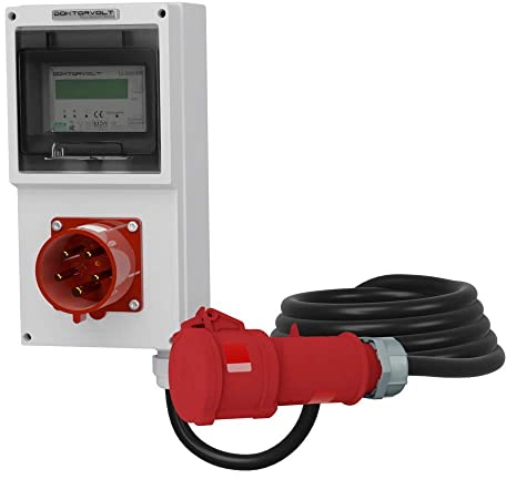 Mobiler Stromzähler MID mit Mennekes Einbaustecker 32A 5x4mm2 Stromverteiler Steckdosenverteiler Baustromverteiler Doktorvolt 4333