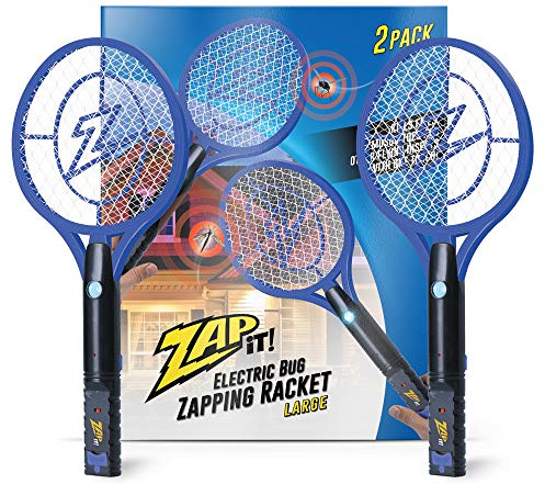 Zap It Bug Zapper Rechargeable Bug Zapper Racket, Electric Fly Swatter, Mosquito Zapper, 4,000 Volt, USB Charging Cable, 2 Pack (Large, Blue)