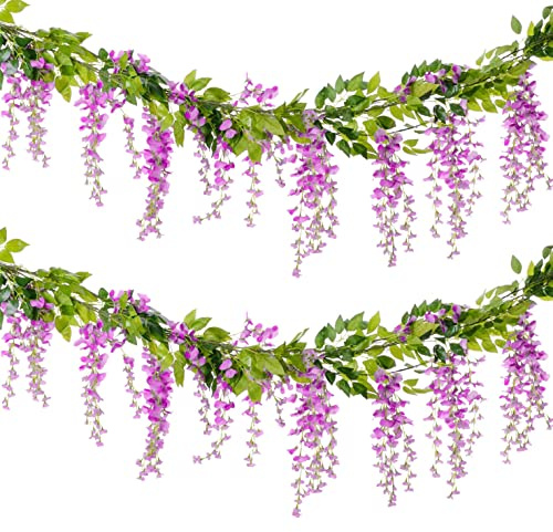 WARMIE Blomma krans blåregn konstgjorda blommor falsk blåregn vinstockar silke falsk blåregn klätterväxter växter för bröllopsfest hem väggdekoration slingrande blomma i/utomhus (ilac)