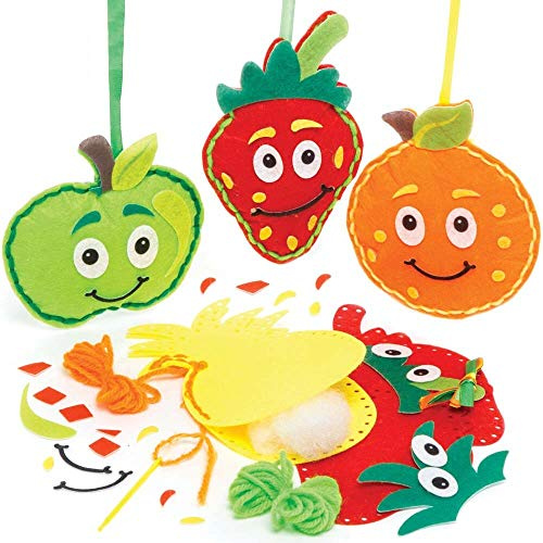 Baker Ross FE477 Obst-Näh-Dekorationssets – 4 Stück, Nähset für Kinder, kreative Aktivitäten für Kinder, ideales Kunst- und Bastelprojekt