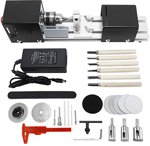 RELMON Mini CNC Lathe Machine Tool, Mini Lathe Beads Polisher Machine Kit, DIY Wood Lathe Milling Machine Grinding Polishing Beads Drill Rotary Tool Set, Grey