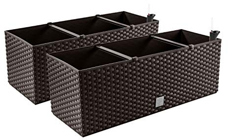 2 x blomlådor blomkruka rottinglook – 60 x 25 x 24 cm – växtkruka bevattningssystem balkonglåda, planteringslådor, umbra