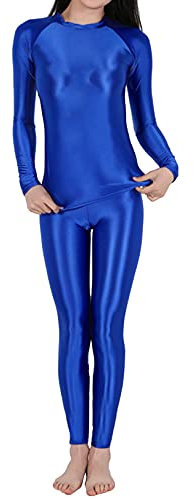 Kaerm Thermounterwäsche Damen Set Langarm Thermoshirt Einfarbig Glossy Strumpfhose Pantyhose 2tlg Funktionsunterwäsche Skiunterwäsche Blau M