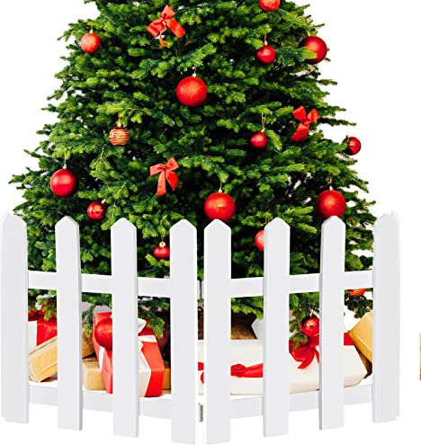 RUODON 6 Pack Christmas Tree Fences White Wooden Picket Fences Tree Fence Decoration for Xmas Wedding Party Decor, 15.7 x 12 Inches