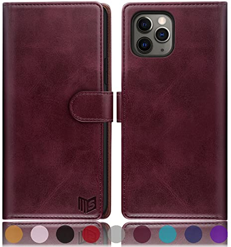 SUANPOT iPhone 11 Pro 5.8 Zoll Hülle mit Kreditkarten RFID Blockierung Flip Cover PU Leder Schutzhülle für Damen Herren Apple 11 Pro (Weinrot)