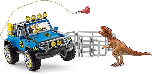 SCHLEICH 41464 Geländewagen mit Dino-Außenposten, für Kinder ab 5-12 Jahren, Dinosaurs - Spielset