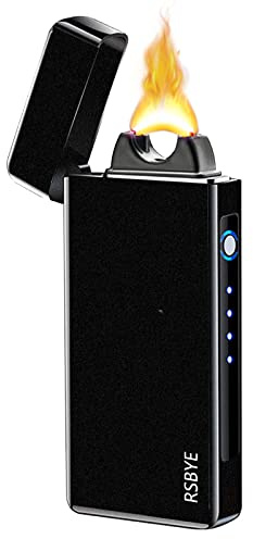 RSBYE Feuerzeug Elektrisch, Lichtbogen Feuerzeug mit PVD-Beschichtung, USB Feuerzeugs mit Verdicktem Lichtbogen, Winddicht Plasma USB, Feuerzeugs Elektrisch Flamme (Matt Schwarz)