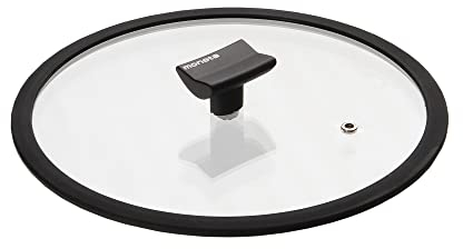 Moneta Coperchio Piatto, Bordo in Silicone e pomolo reggimestolo, 32 cm, Transparent And Black, 0004124532