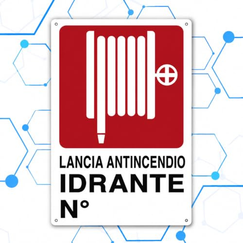 Nitek Cartello Lancia antincendio idrante in PVC 30cm x 20cm Cartello Autoadesivo| Sign, Schild | Segnaletica antinfortunistica Impermeabili Lavabili, Scuola, Ufficio, Cinema