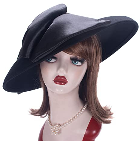 Cappello da donna in feltro di lana larga tesa Hatinator con enorme fiocco di seta cappello da cerimonia nuziale