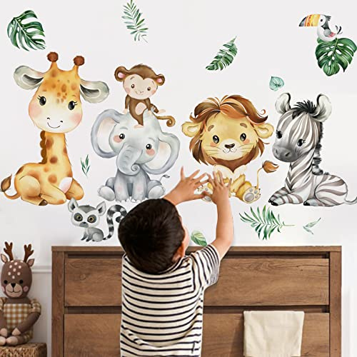 decalmile Wandsticker Dschungel Tiere Wandtattoo Safari Elefant Giraffe | Abziehbare und Aufklebbare Wandaufkleber, DIY Abnehmbare Wandkunst Abziehbilder, Wandfreundlich, Leuchtenden Farben