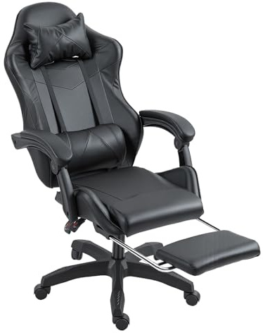 Panana Gaming Racing Desk Chair Adjustable Hight Swivel Chair with Lumbar and Head Pillow (Black)