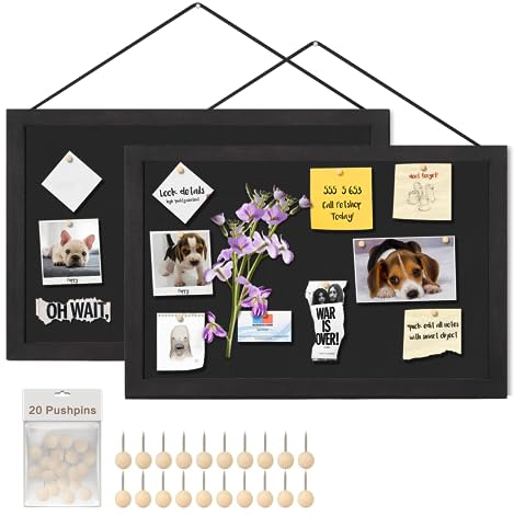 Miratino Pinnwand, 40,6 x 27,9 cm, schwarze Leinenkork-Tafeln für Wände, Holzrahmen, für Büro, Zimmer, Schule, Schlafzimmer (2er-Pack)