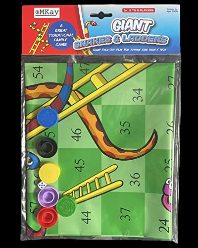 eMKay® Giant Snakes and Ladders Fold Out Play Mat Board Traditional Childrens Game (75cm x 75cm Approx Size)