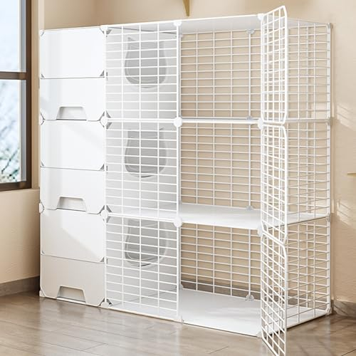 SIDID Groß Katzenkäfig XXL Indoor mit Katzenklo, 2/3 Stöckiger Katzengehege Abnehmbare, Zusammenklappbarer Haustierkäfig für Katzen, Ideal für 1-2 Katzen(White,105x45x105cm)
